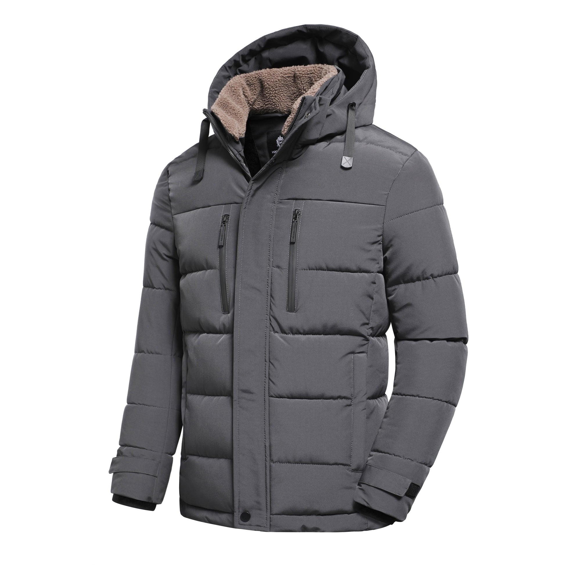 Warme winterjas voor heren met fleecevoering, ideaal voor koude winterdagen en stijlvolle bescherming tegen de elementen.